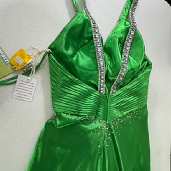 "MADELINE GARDNER" MORI LEE Prom Dress SZ 6 Kelly Green Bling Babydoll Y2K Long - Picture 11 of 16